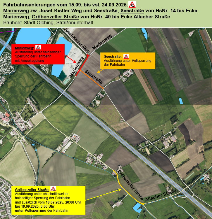 Diverse Fahrbahnsperrungen September 2025